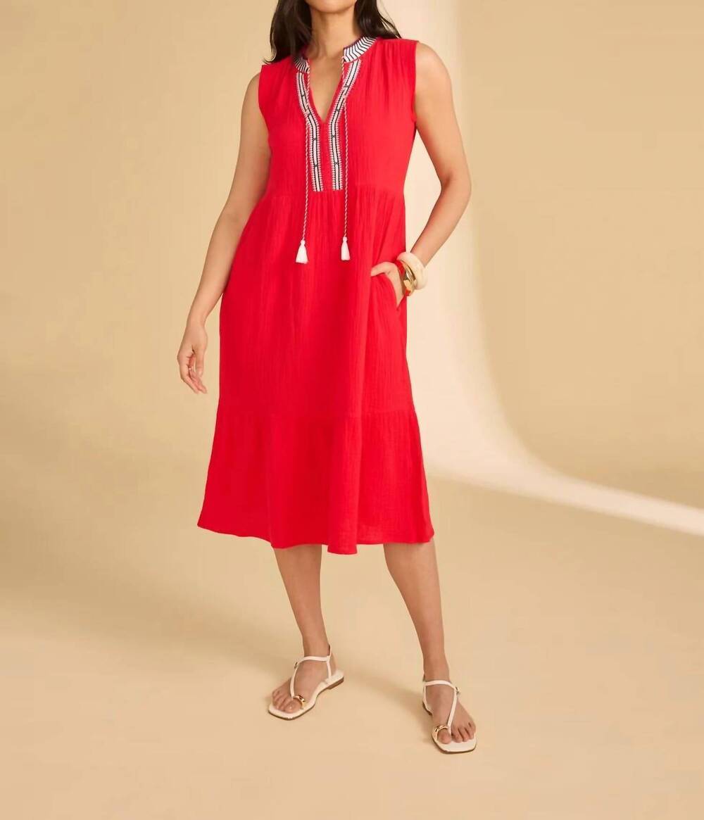 NEW FDJ cap sleeve tiered midi dress in lava red